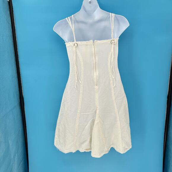 Y2K Ivory Babydoll Dress Medium Fairycore Boho Frayed Corset Style Mini Festival - Picture 6 of 12